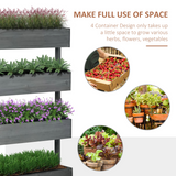 Outsunny Four-Tier Wooden Raised Garden Bed Plant Stand with Fabric Liners – Flower Display, Grey