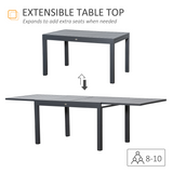 Outsunny Extendable Garden Dining Table for 8–10 with Aluminium Frame, 135–270cm – Grey