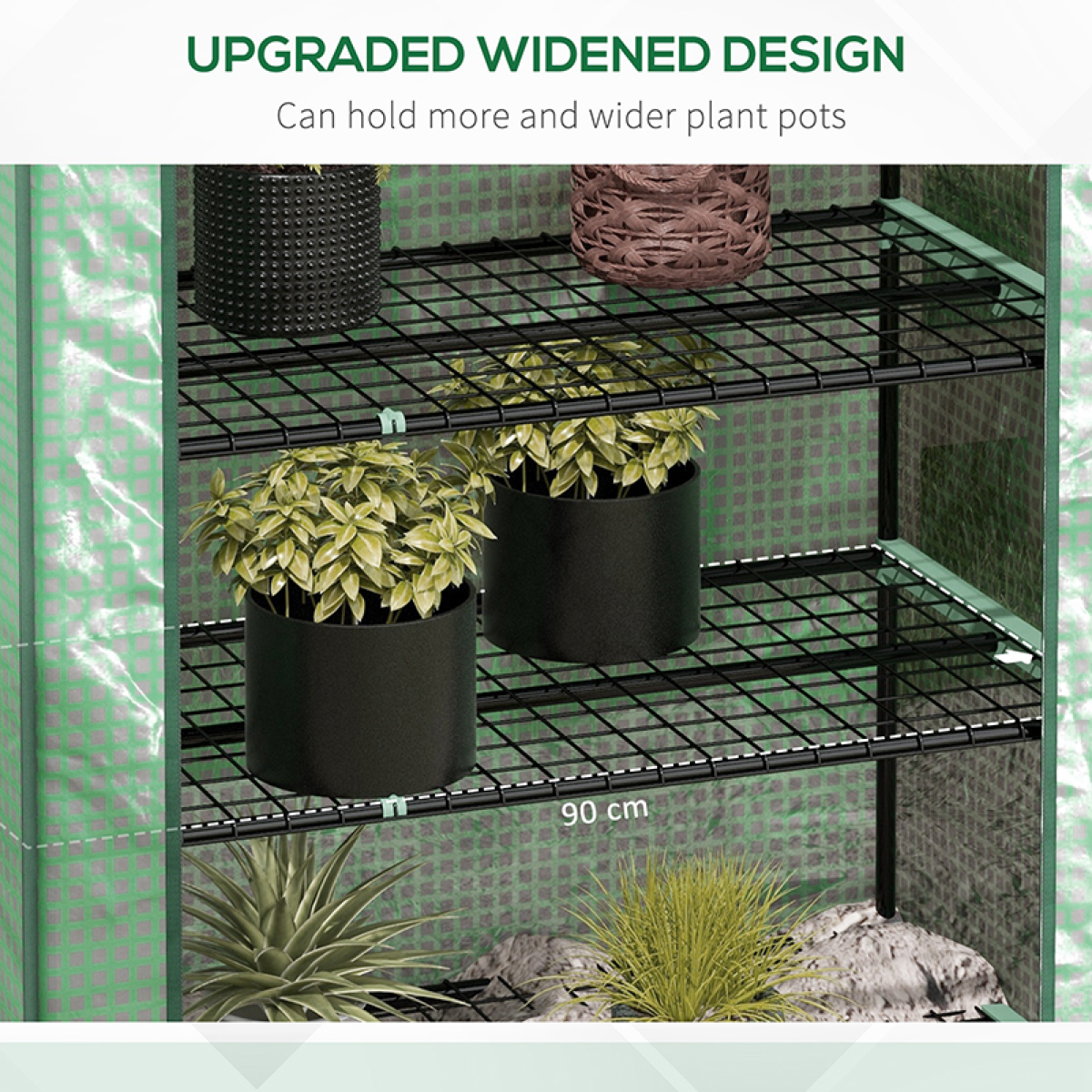 Outsunny 5-Tier Widened Mini Greenhouse with Roll-Up Zipped Door & UV-Resistant Cover – 90 x 49 x 193cm, Green