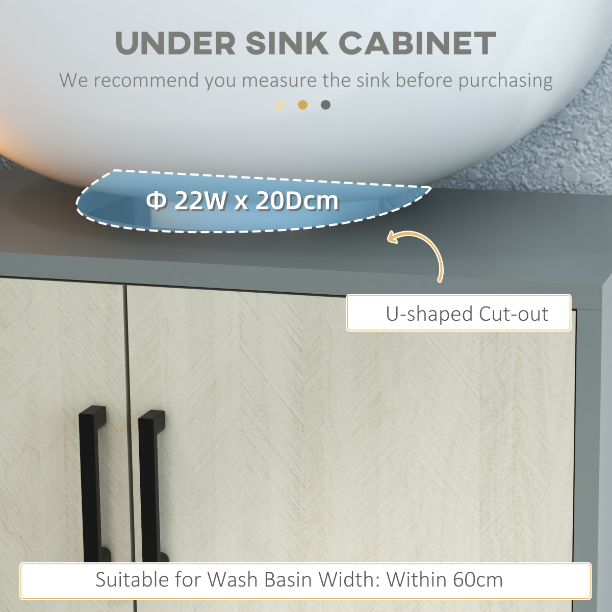 kleankin Under Sink Bathroom Basin Cabinet with Shelf and U-Shaped Cut-Out – Cloakroom Storage