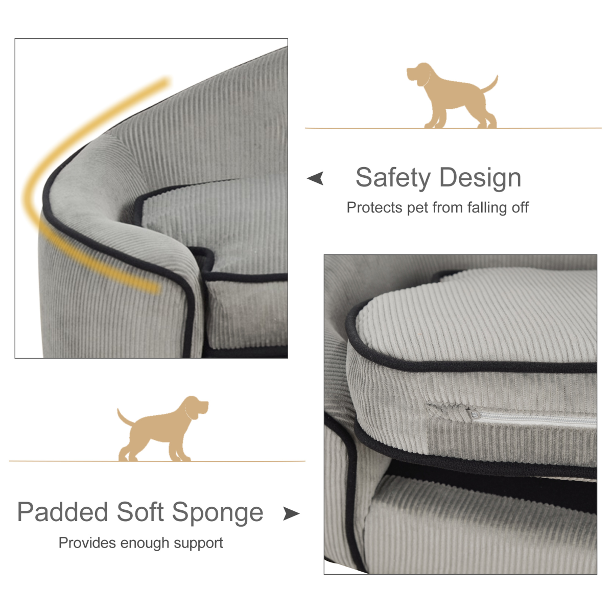 PawHut Dog Sofa Bed Pet Chair with Padded Sponge Cushion for XS and S Dogs – Wooden Frame, Grey