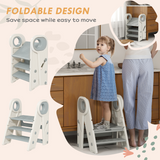 AIYAPLAY Foldable Toddler Tower with Adjustable Height, Handle and Non-Slip Steps – Kitchen Helper Stool, Grey