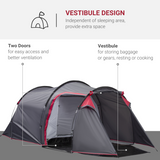 Outsunny 3 Man Camping Tent with 2 Rooms, Porch, Mesh Vents & Rainfly – 2000mm Waterproof Dome Tent