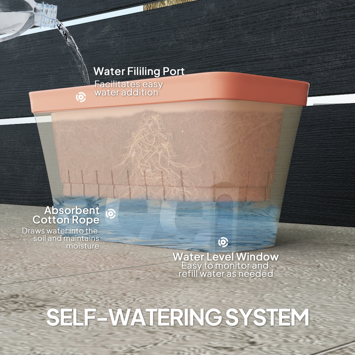 Outsunny 3 Pcs Self Watering Plant Pots with Visual Water Level Window
