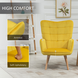 HOMCOM Velvet-Touch Tufted Wingback Accent Armchair with Wooden Legs – Living Room and Bedroom Chair, Yellow