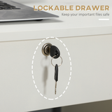 Computer Writing Desk with 5 Drawers & Lockable Drawer – White Home Office Desk with Open Shelf