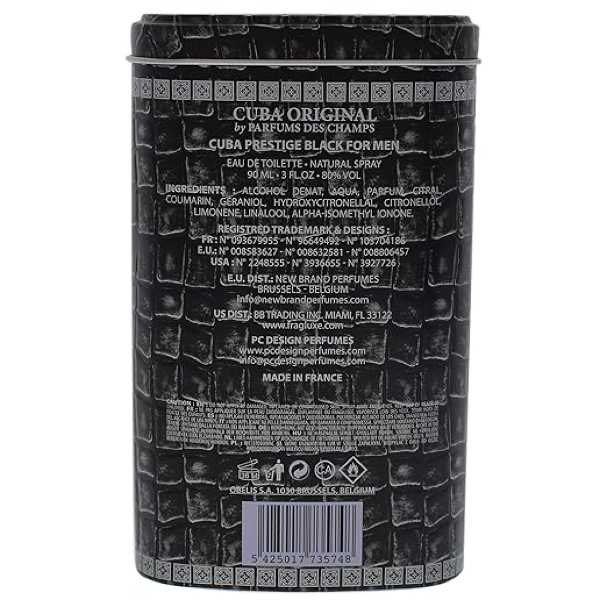 Cuba Prestige Black Eau de Toilette Spray 90ml – Fresh & Citrus, Floral Fragrance for Men