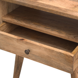 Artisan Furniture Solid Mango Wood Modern Bedside Table with 1 Drawer & Open Shelf – Oak-ish Finish, Beige