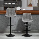 HOMCOM Set of 2 Retro Microfibre Tub Bar Stools with Footrest and Metal Frame – Grey