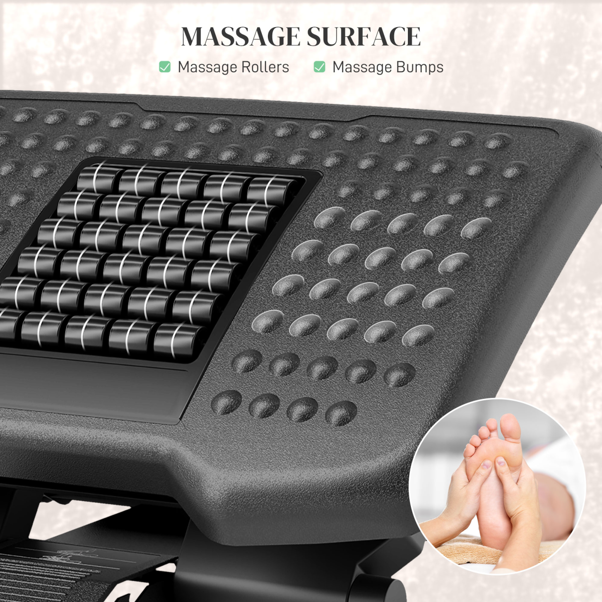 HOMCOM Under Desk Foot Rest with Massage Rollers and Adjustable Height & Angle – Office Footrest, Black