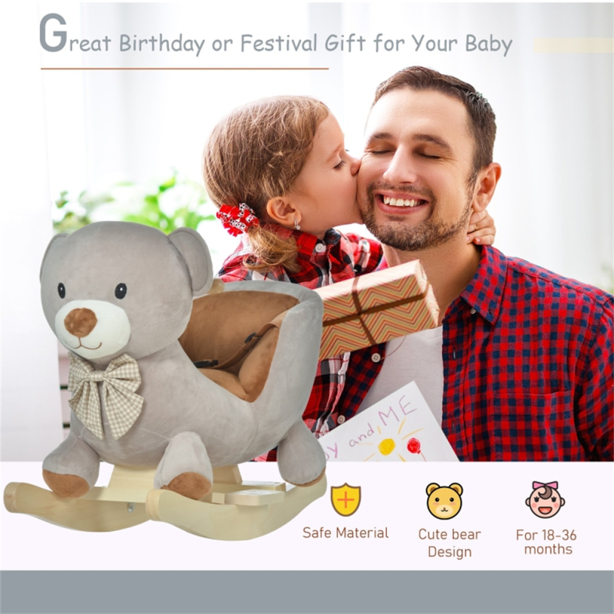 Baby Rocking Bear Ride-On with Press-Ear Sounds – Gentle Rocking Toy for Little Ones, Brown