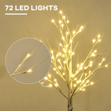 HOMCOM 4ft Artificial White Birch Tree with 72 Warm White LEDs – Pre-Lit Indoor and Covered Outdoor Decor