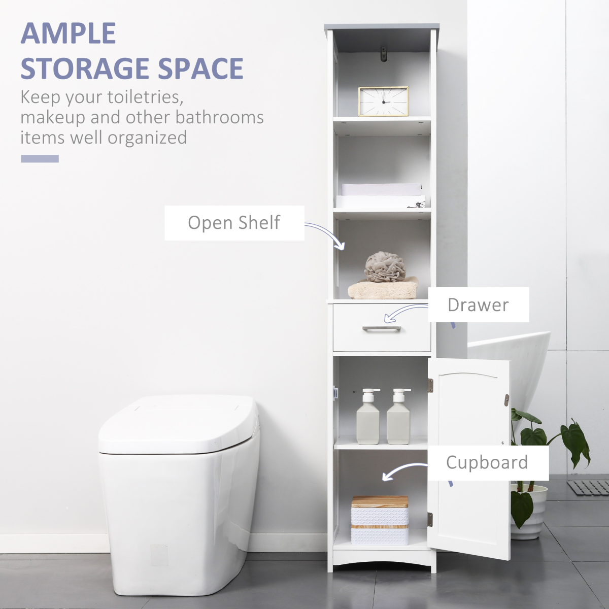 kleankin Tall Slim Bathroom Storage Cabinet with Drawer and Cupboard – Freestanding Linen Tower, White