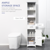 kleankin Tall Slim Bathroom Storage Cabinet with Drawer and Cupboard – Freestanding Linen Tower, White