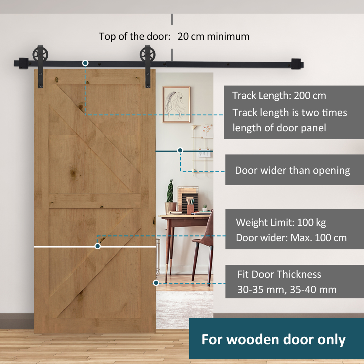 HOMCOM Sliding Barn Door Hardware Kit, 6.6ft – Carbon Steel Track for Doors up to 90kg