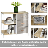 Chest Dresser with 3 Removable Fabric Drawers & Shelves – Metal Frame Storage Cabinet Organiser, Beige