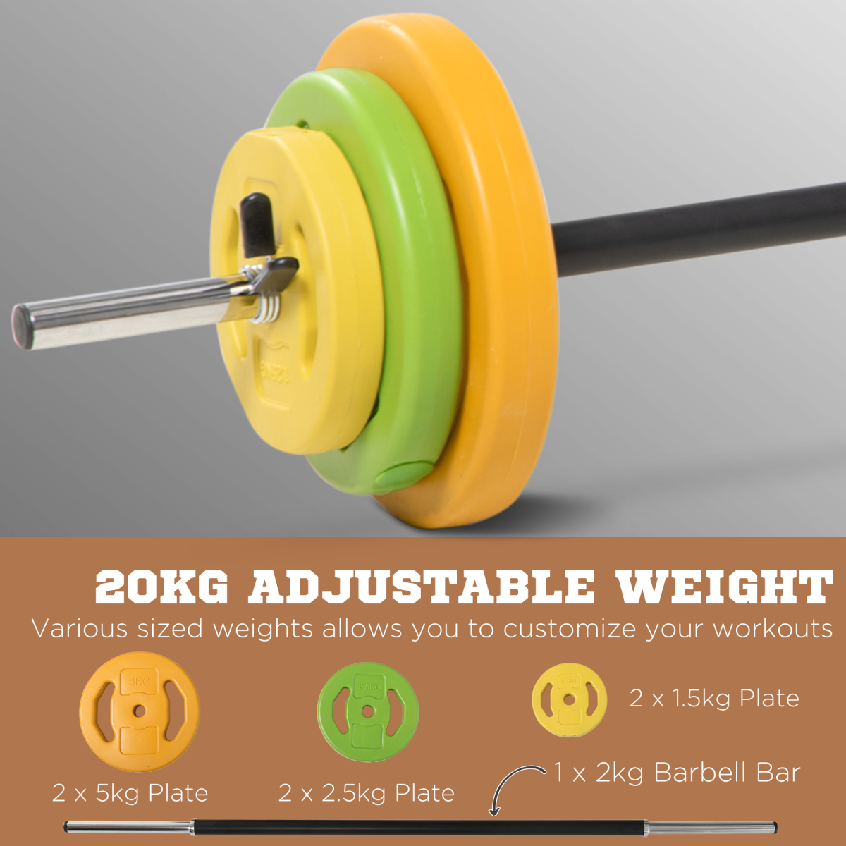 HOMCOM 20kg Adjustable Barbell Set with Non-Slip Handle and PU-Wrapped Weights – Home Strength Training