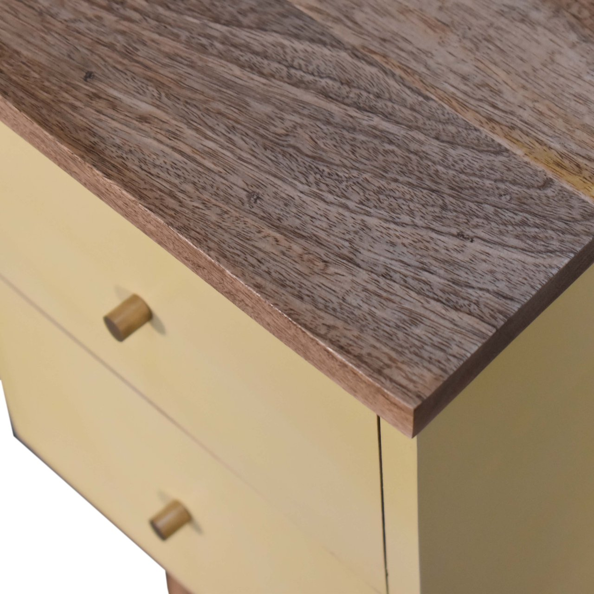 Artisan Furniture Solid Wood Hand Painted Bedside Table with 2 Drawers – Yellow Body, Nordic Legs