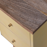 Artisan Furniture Solid Wood Hand Painted Bedside Table with 2 Drawers – Yellow Body, Nordic Legs