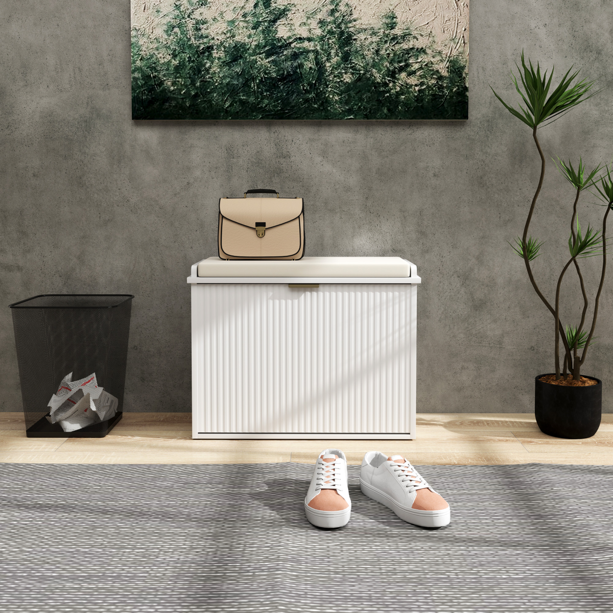 Shoe Storage Bench with Cushioned Seat & Drawer for 6 Pairs – 62cm Hallway Shoe Cabinet, White and Beige