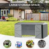 Outsunny 420 x 245 cm Galvanised Steel Garden Shed with Sloped Roof and Double Doors – Tool Storage, Grey