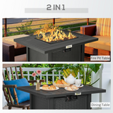 Outsunny 50,000 BTU Gas Fire Pit Table with Protective Cover and Spark Guard – Rattan-Style Outdoor Heater
