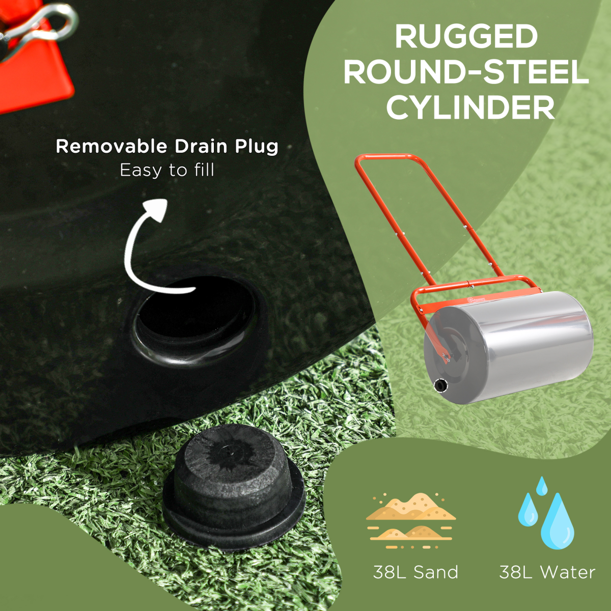 Outsunny Combination Push/Tow Lawn Roller with 38L Sand or Water Fill – Steel Garden Roller