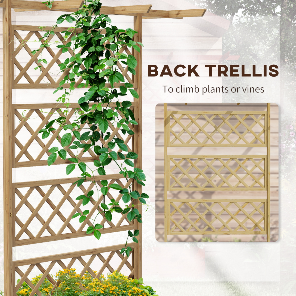 Outsunny Wooden Trellis Planter with Roof and Open Bottom – Raised Garden Bed for Climbing Plants, Natural