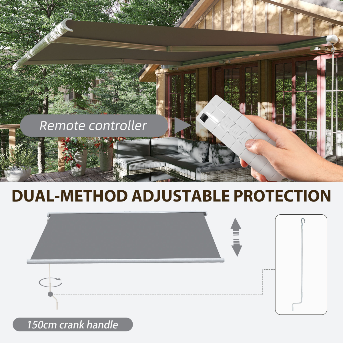 Outsunny 4 x 3m Electric Retractable Cassette Awning with Remote & Hand Crank – Patio Door & Window Sun Shade