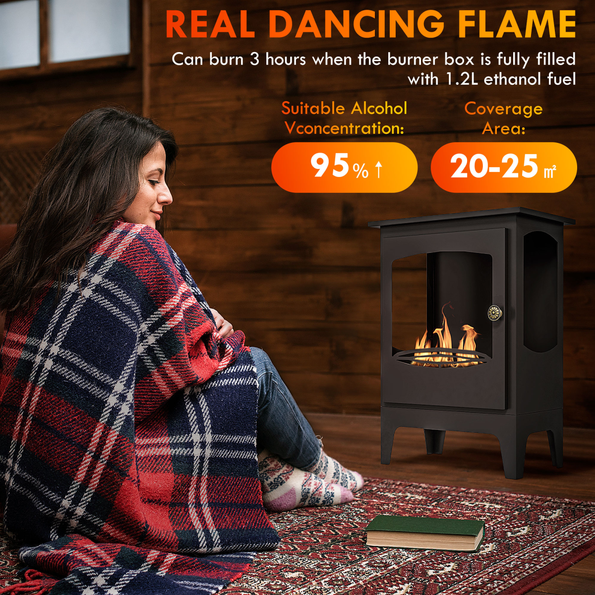 HOMCOM Freestanding Bioethanol Fireplace Stove with 1.2L Tank – No Chimney Needed, Smoke-Free Flames