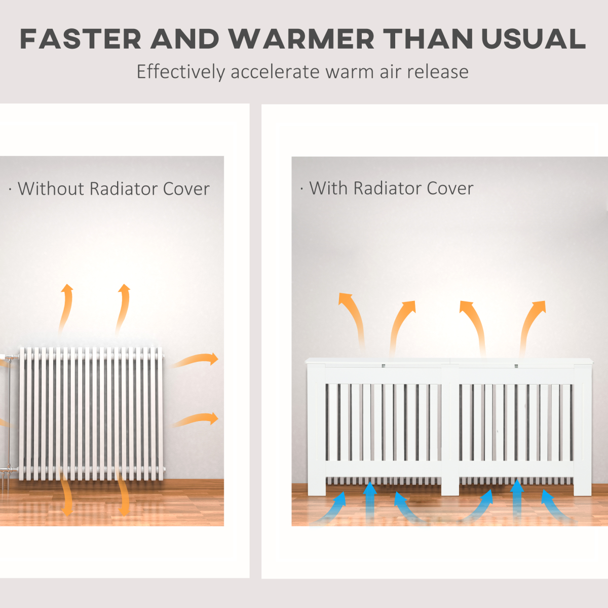 HOMCOM Slatted Radiator Cover with Top Shelf & Anti-Toppling System – Painted MDF Cabinet, 172cm