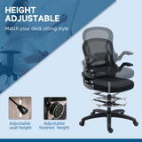 Vinsetto Tall Draughtsman Chair with Flip-Up Arms & Footrest Ring – Drafting Stool, Black