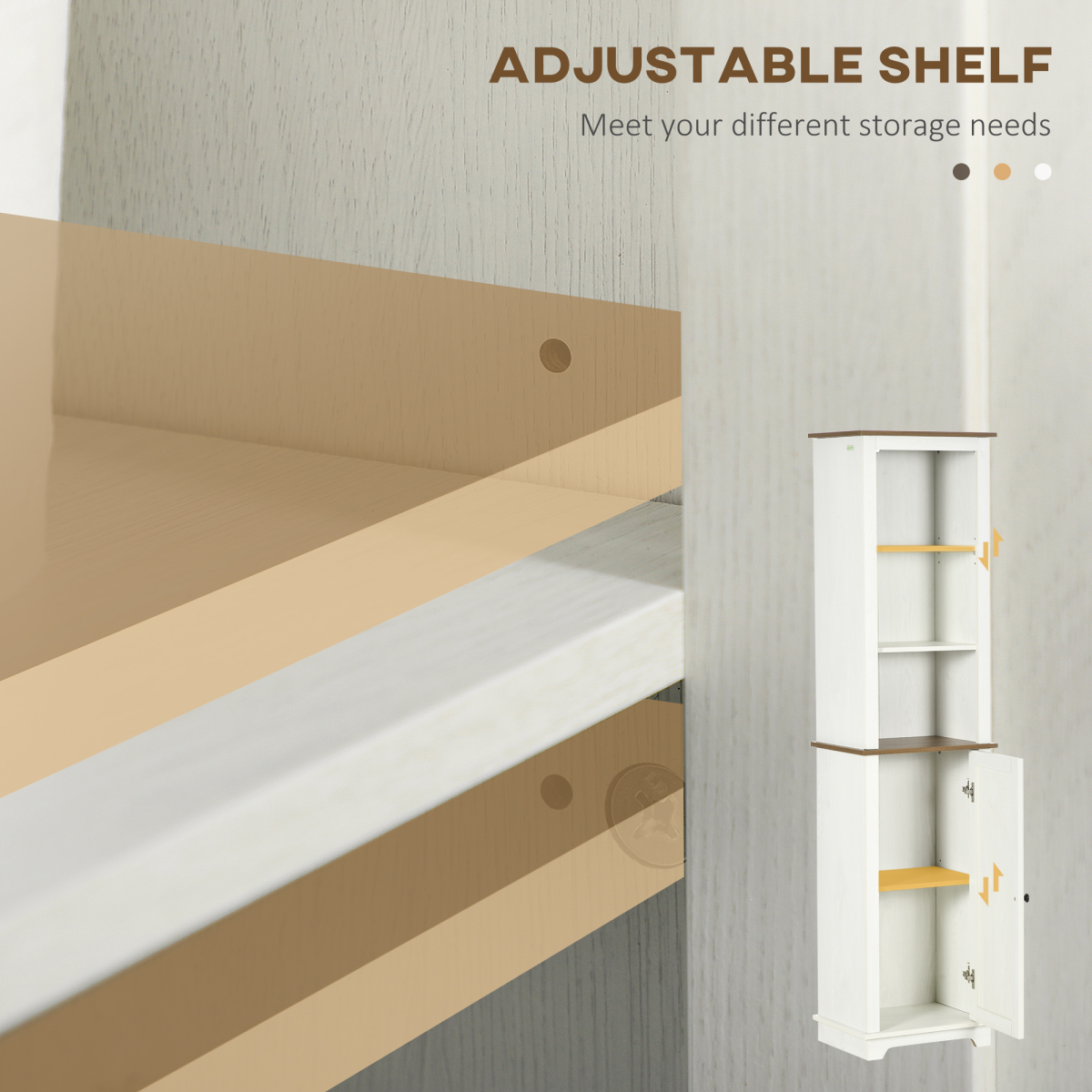 Tall Bathroom Cabinet with 3 Open Shelves, Cupboard & Adjustable Shelves – Storage Unit, White and Brown