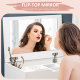 White Dressing Table Set with Flip-Up Mirror, Matching Stool & Storage Compartments – Doubles as a Desk
