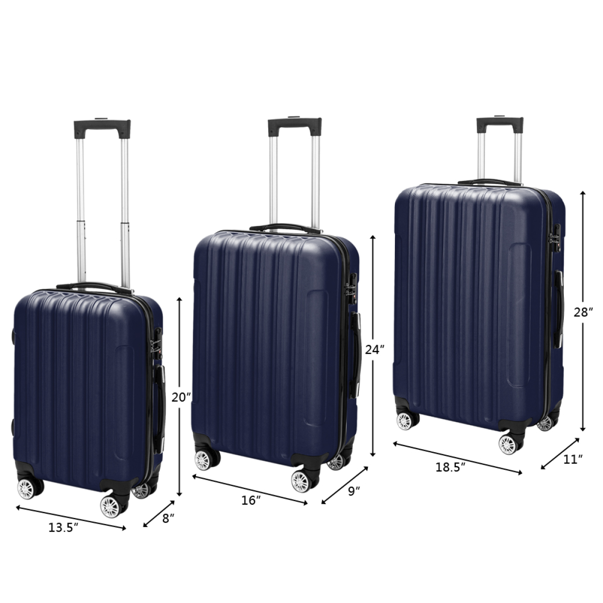 3 Piece Lightweight ABS Spinner Luggage Set with Carry-On Case, 360° Wheels & Telescopic Handles
