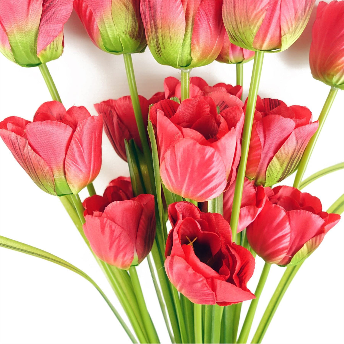 Leaf Artificial Tulip Stems with Three Silk Flowers & Wired Stalks, Pack of 6 – 80cm Realistic Floral Decor, Red
