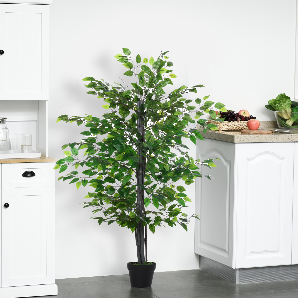 Outsunny 145cm Artificial Banyan Tree in Cement Pot – Realistic Indoor Greenery for Home & Office