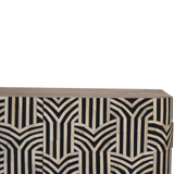 Artisan Furniture Solid Wood Edessa Bone Inlay Cabinet with 2 Shelves and Nordic Legs – Boho Style, Black & White