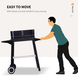 Outsunny Charcoal BBQ Grill with Side Shelf, Wind Shield & Wheels – Enamel Coated, 87 x 45 x 83cm, Black
