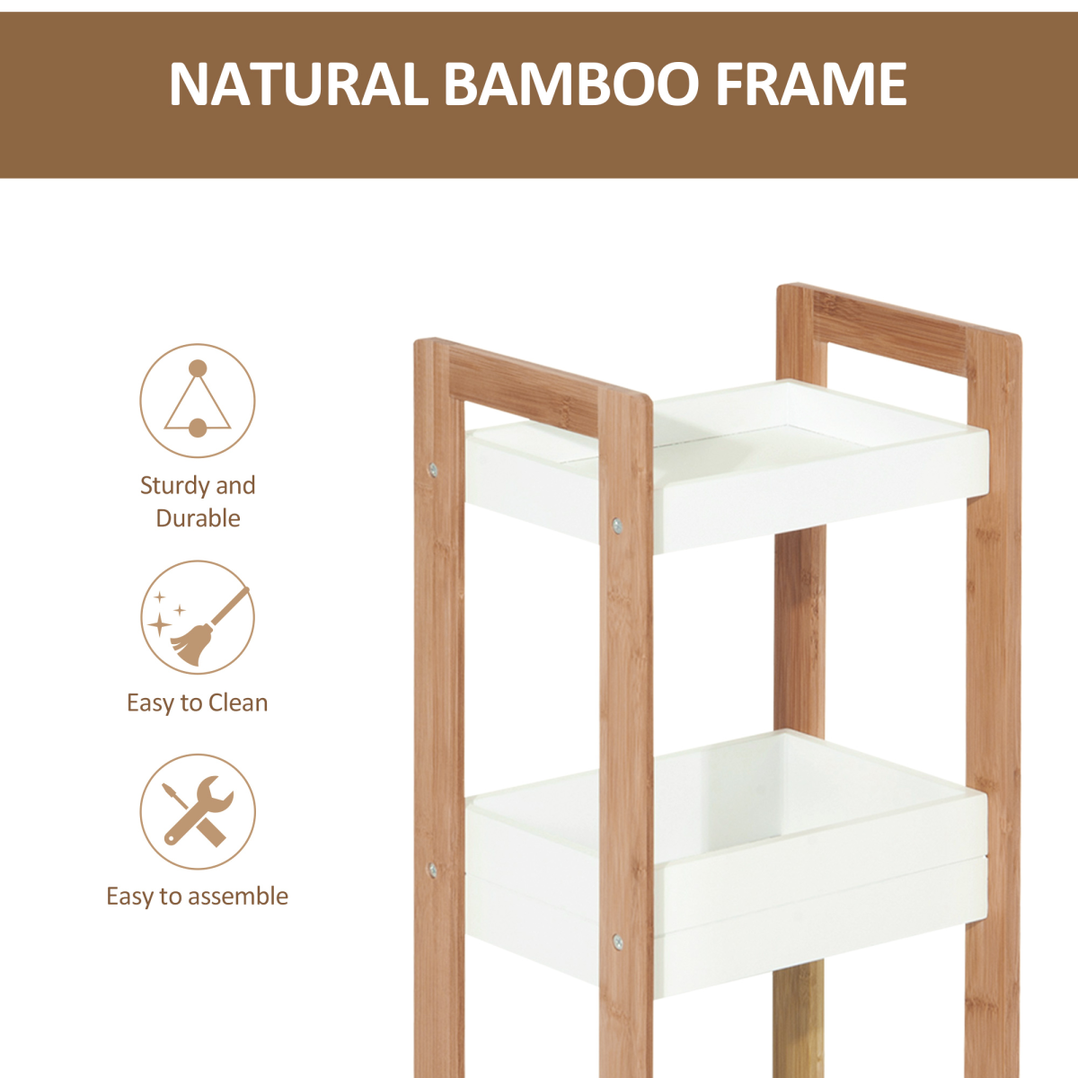 HOMCOM 3-Tier Bamboo Bathroom Shelving Unit – Freestanding Towel & Toiletry Storage, Natural