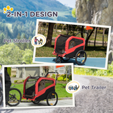 PawHut 2-in-1 Dog Bike Trailer & Pet Stroller for Large Dogs with Hitch, Mesh Windows & Sunroof – Red