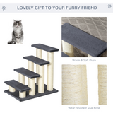 Pawhut Pet Stairs with Plush Covering and Sisal Scratching Posts – Dog and Cat Step Ladder, Particle Board