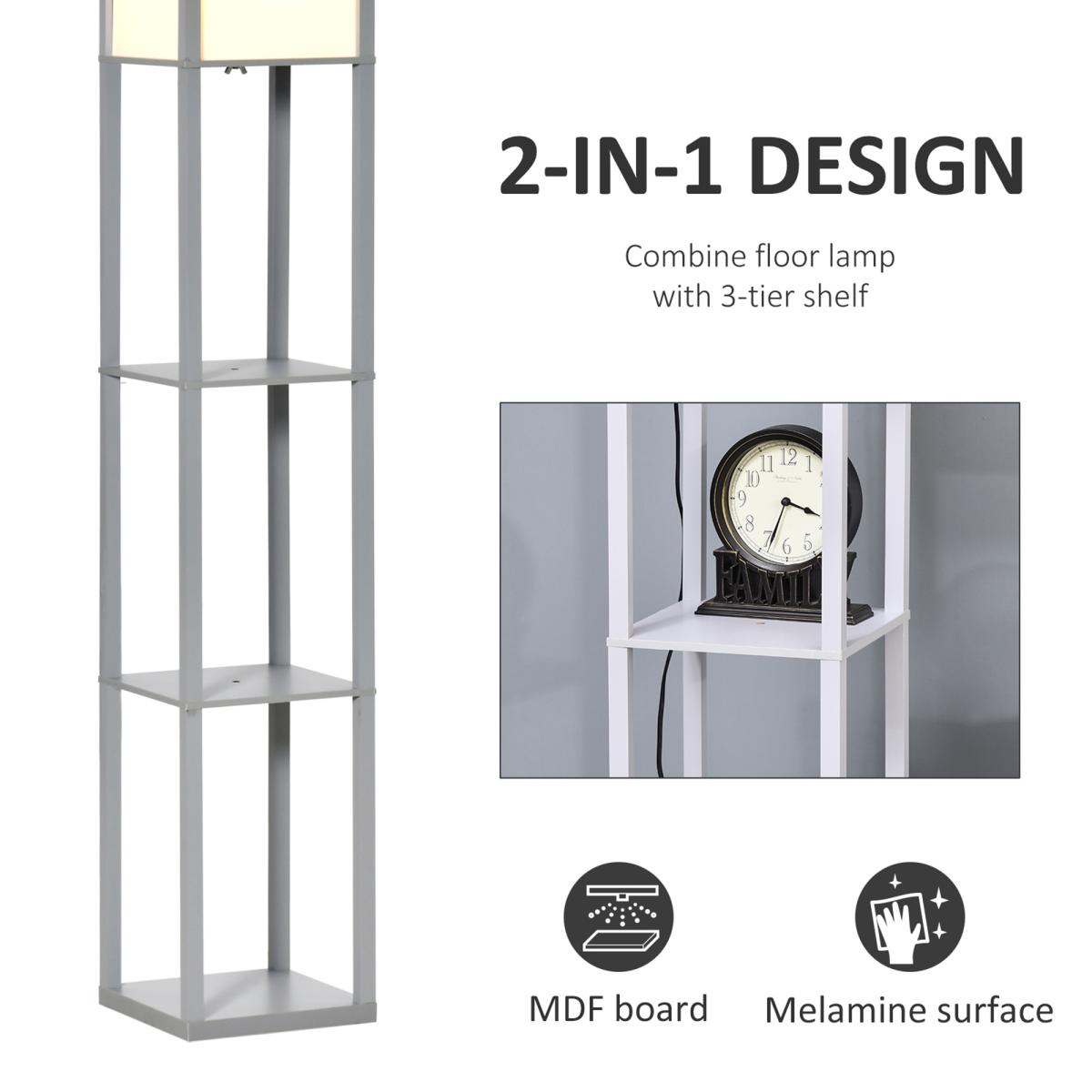 Storage Shelf Floor Lamp – Grey