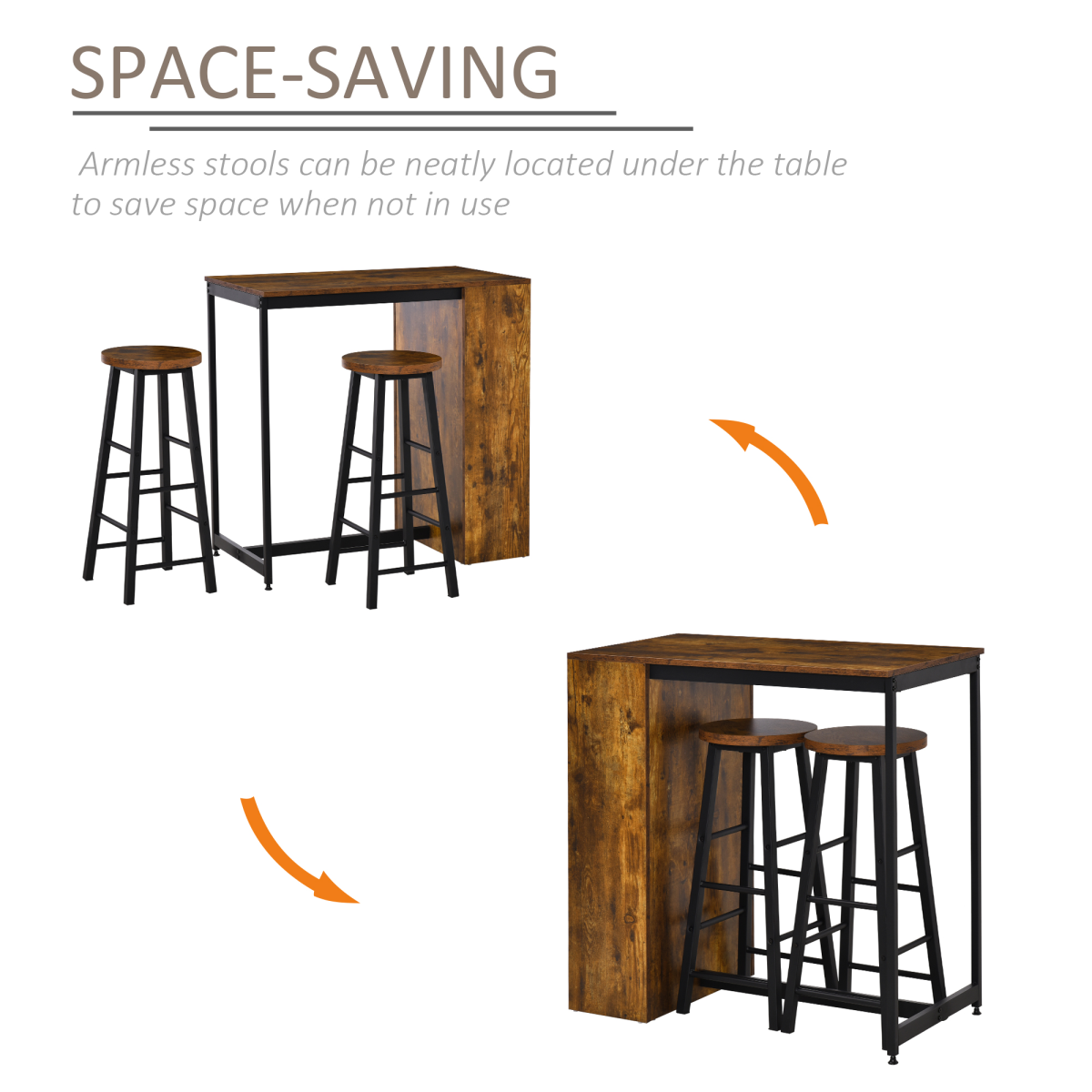 HOMCOM 3 Piece Bar Table Set with 2 Stools, Storage Shelf & Footrests – Compact Kitchen Dining Set
