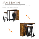 HOMCOM 3 Piece Bar Table Set with 2 Stools, Storage Shelf & Footrests – Compact Kitchen Dining Set