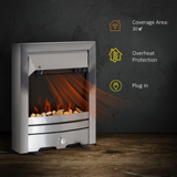 HOMCOM 2KW LED Flame Electric Fireplace with Pebble Burning Effect – Freestanding, Stainless Steel