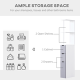 HOMCOM Slim Bathroom Storage Cabinet with 2 Open Shelves and 3 Drawers – Tall Freestanding Unit, White
