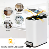 HOMCOM 5L Rectangular Steel Pedal Bin with Soft-Close Lid & Removable Inner Bucket – Compact White Kitchen Bin