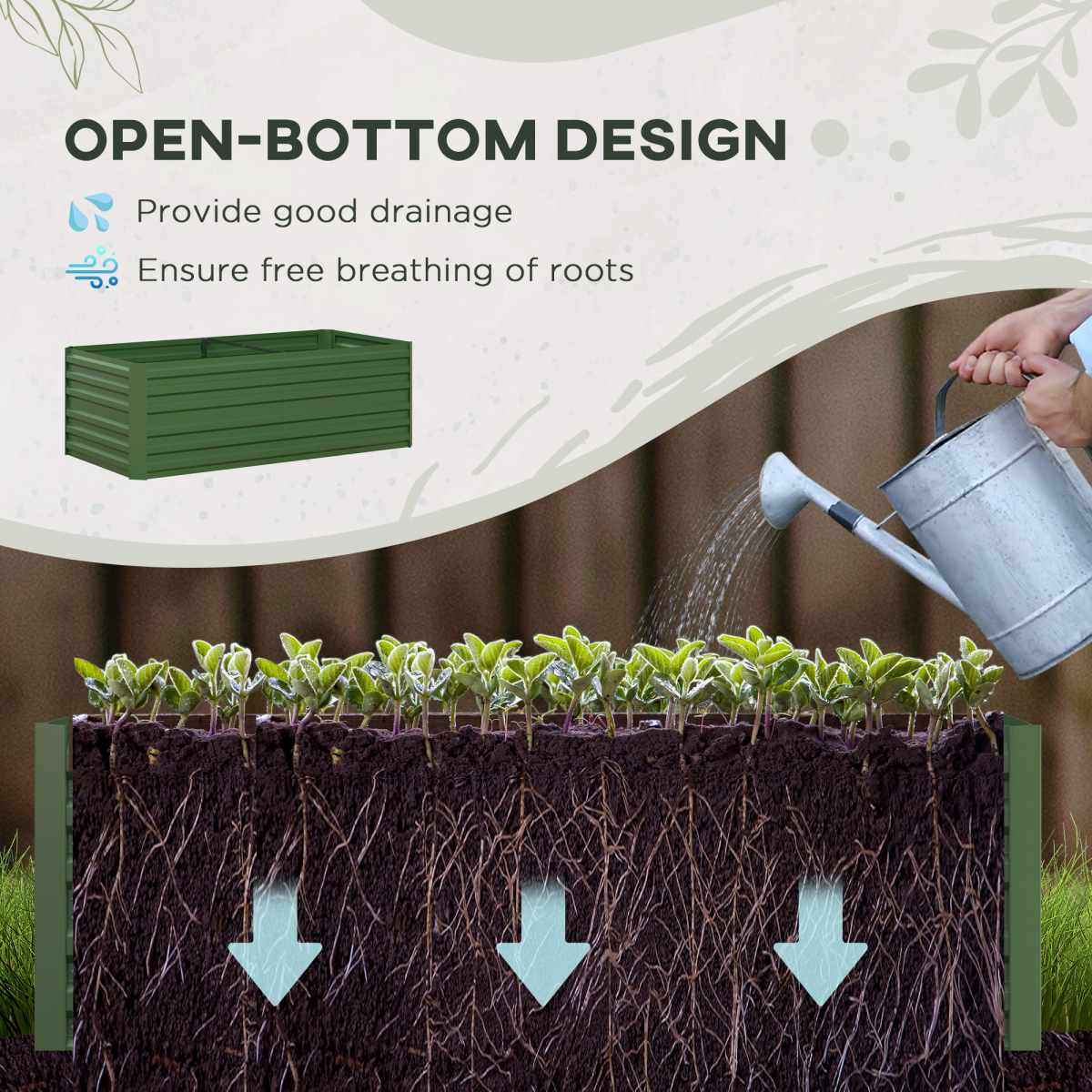 Outsunny Galvanised Steel Raised Garden Bed with Reinforced Rods, 180 x 90cm – Vegetable & Herb Planter, Green