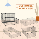 Pawhut DIY Small Animal Playpen with 24 Wire Panels & Ladder – Rabbit, Guinea Pig & Chinchilla Cage, Black